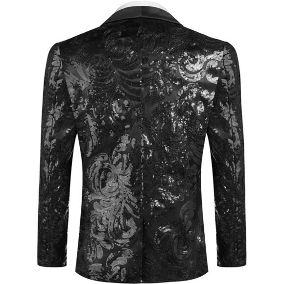 Men's Shiny Sequins Blazer Floral Suit Jacket Stylish Tuxedo for Party, Wedding - Picture 3 of 6